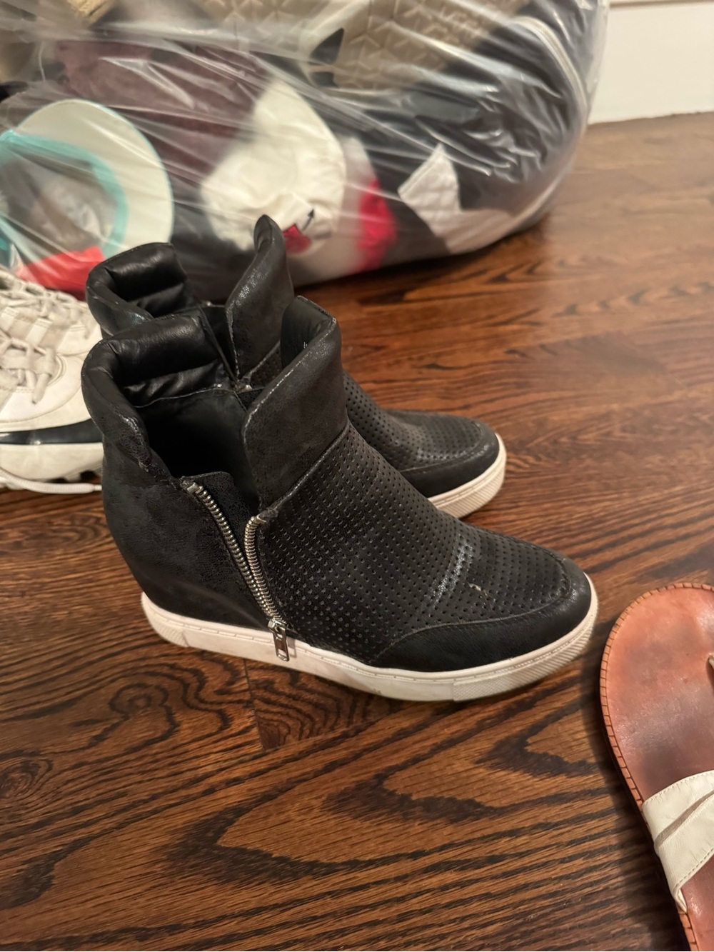 Steve Madden Black Perforated Wedge High-Top Sneakers